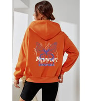Unisex Butterfly & Letter Graphic Baskılı Sweatshirt (Turuncu)