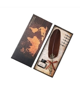 1 Takım Taşınabilir Dayanıklı Düğün Hediyeleri Retro Klasik Doku Pratik Kaligrafi Tüy Divit Kalem (Bordo)