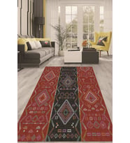 Dijital Kaymaz Taban Yıkanabilir Modern Renkli Salon Halısı Mutfak Halısı Yolluk ND-HT-116 (Kırmızı)