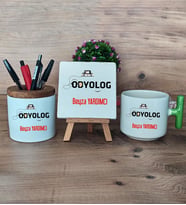 Odyolog Hediye Sepeti Kupa Bardak T Kulplu, Kalemlik ve Dekoratif Taş Tıp Bayramı Hediyesi (Model 8)