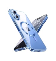 Apple iPhone 16 Plus Kılıf Kamera Lens Korumalı Renkli Magsafe Şarj Uyumlu Şeffaf Silikon (Mavi)