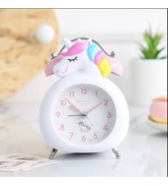 Sevimli Karikatür Unicorn Çalar Saat Ve Gece Lambası (Beyaz-Gri)