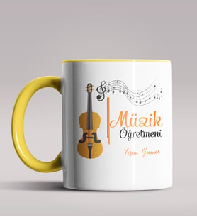 Kişiye Özel Müzik Öğretmeni Tasarımlı Pembe Renk Kupa Bardak 7 (Sarı)