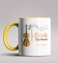 Kişiye Özel Müzik Öğretmeni Tasarımlı Pembe Renk Kupa Bardak 7 (Sarı)