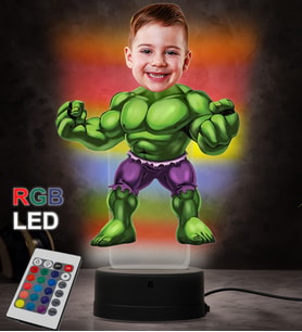 Doğum Günü Hediyesi,Sevgiliye Hediye, Kişiye Özel Fotoğraflı Hulk Karikatür 3D Led Lamba (RGB)