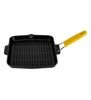 Lava Döküm Kare Sığ Izgara Tavası Silikon Tel Saplı Ölçü 24x24cm. (Sarı)