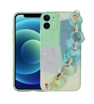 Uyumlu Model Apple iPhone 11 Kılıf Simli Desenli El Askılı Kapak (Yeşil)