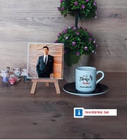Türkçe Öğretmeni Fotoğraflı Dekoratif Taş, Ahşap Altlıklı Türk Kahvesi Fincanı Hediye Öğretmenler Günü Hediyesi (Model 7)