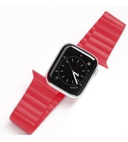 DUX DUCIS Apple Watch 42/44/45MM için Manyetik Zincir Versiyon PU Deri Kayış Kordon (Kırmızı)