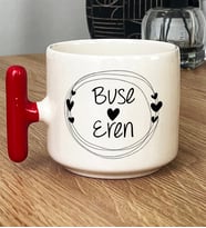 Kişiye Özel İki İsim Yazılı Hediye T Kupa Bardak Sevgililer Günü Hediyesi (Kırmızı)