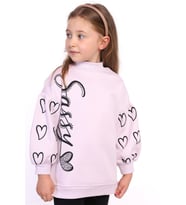 Toontoy Kız Çocuk Baskılı Balon Kol Sweatshirt (Açık Lila)