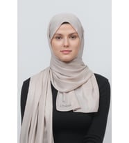 Simli Abiye Şifon Şal (Koyu Krem)