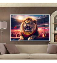Metal Çerçeveli Yatay Cam   Sarı Kırmızı Atkılı Aslan (Gümüş)
