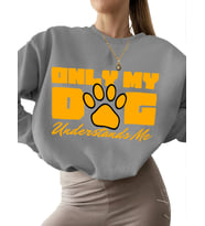 bisiklet yaka erkek Bej unisex kadın kalın Sweatshirt Köpek evcil hayvan sözleri tipografisi (Gri)