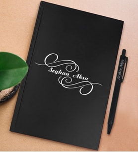 BK Gift Kişiye Özel İsimli Siyah Sert Kapaklı Defter ve Tükenmez Kalem Seti, Arkadaşa Hediye, Yeni İş Hediyesi, Doğum Günü Hediyesi (Model 16)