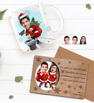 BK Gift Kişiye Özel Mutlu Yıllar Karikatürlü Kupa Bardak ve Retro Ahşap Yılbaşı Tebrik Kartı Hediye Seti-3 (Siyah)