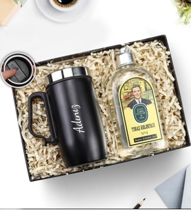 Kişiye Özel Özel Kulplu 280 ML Çelik Termos & Eyüp Sabri Tuncer Tıraş Kolonyası Hediye Seti (Siyah)