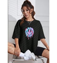 Unisex Smile Baskılı Tasarım Tshirt (Siyah)