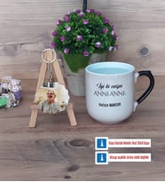 Anneanneye Hediye Kupa Bardak Beyaz ve Fotoğraflı Ahşap Anahtarlık Hediye (Model 10)