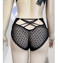 Pointy Love Kalpli Transparan Kumaş Arkası Dekolte Şeritli Yüksek Bel Slip (Siyah)