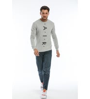 Erkek Bisiklet Yaka Slim fit Air Baskılı İnce Sweatshirt SPR22sw101 ( Gri-Melanj)