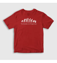 Presmono Unisex Çocuk Beyaz Evolution Evrim Developer Yazılımcı T-Shirt 333002tt (Kırmızı)