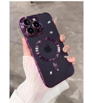 Uyumlu Model Apple iPhone 13 Pro Max Kılıf Magsafe Kamera Lensli Korumalı Şeffaf Silikon Kapa (Mor)