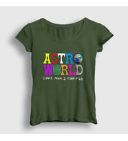 Presmono Kadın Sarı Astroworld V3 Travis Scott T-Shirt 44437tt (Haki)