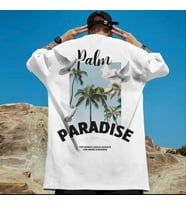 AMOR MAN ÖZEL TASARIM PARADİSE SIRT BASKILI PAMUK SÜPER SALAŞ MODERN ERKEK T-SHIRT (Beyaz)
