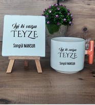 İyi Ki Varsın Teyze Hediye Seti Kupa Bardak T Kulplu ve Dekoratif Taş Teyzeye Doğum Günü Hediyesi (Model 7)