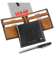 Kişiye Özel Vekar Deri Erkek Cüzdanı İnce Tasarımlı V002 (Taba)