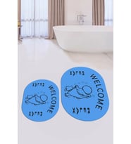 EVDEYA Dijital Baskılı Modern Yıkanabilir İkili Oval Banyo Halısı Paspas Klozet Takımı, OKLOZET-11-BEYAZ, (Mavi)