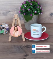 Teknoloji ve Tasarım Öğretmeni Türk Kahvesi Fincanı Ahşap Altlıklı ve Fotoğraflı Ahşap Anahtarlık Hediye (Model 3)