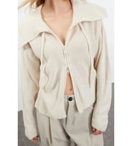 Kadın Modern Tarz Oversize Dik Yaka Regular Triko Hırka (Taş)