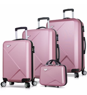 My Valice Diamond Abs Kabin Orta Büyük ve Makyaj Boy 4'lü Travel Valiz Seti (Rose)