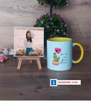 Arkadaşa Hediye Kaktüs Fotoğraflı Dekoratif Taş, Kupa Bardak Beyaz Hediye Doğum Günü Hediyesi (Model 7)
