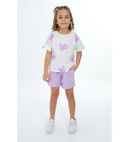 Toontoy Kız Çocuk Baskılı Şortlu Takım (Lila)