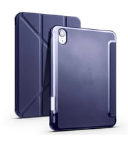 Apple  iPad Mini 2021 (6.Nesil) Kılıf Tri Folding Kalem Bölmeli Standlı Yumuşak Silikon Kılıf (Lacivert)