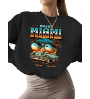kadın Bej kalın bisiklet yaka Miami'nin tadını çıkarın Baskılı Sweatshirt unisex 3 iplik şardonlu (Siyah)