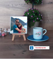 Sevgiliye Hediye Fotoğraflı Dekoratif Taş, Ahşap Altlıklı Türk Kahvesi Fincanı Hediye (Model 5)