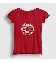 Presmono Kadın Sarı Maze Westworld T-Shirt 224500tt (Kırmızı)