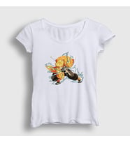 Presmono Kadın Sarı Zenitsu Anime Demon Slayer Kimetsu No Yaiba T-Shirt 309168tt (Beyaz)