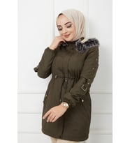 ALNİDA COLLECTİON İçi Kürkü Ve Su Geçirmez Bayan Kışlık Mont & Kaban (Haki)