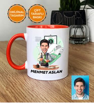 Kişiye Özel Karikatürlü Muhasebeci Hediye Kupa Bardak Erkek Muhasebeciye Hediye (Turuncu)