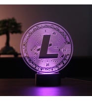 Litecoin Figürlü Dekoratif Hediye Led Masa Lambası 7 Işık Rengi Ahşap Taban (Çok Renkli)