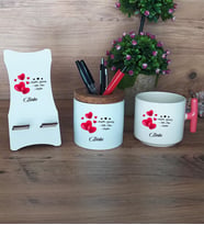 Sevgiliye Hediye Hediye Sepeti Kupa Bardak T Kulplu, Kalemlik ve Ahşap Telefon Standı Sevgililer Günü Hediyesi (Model 4)