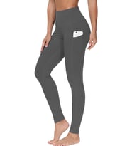 Ghassy Co. Kadın Yüksek Bel Karın Kontrolü Çift Cepli Yoga Koşu Spor Tayt  (Füme)