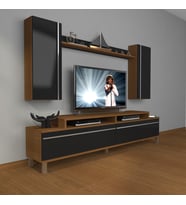 Decoraktiv Ekoflex 7 Mdf Krom Ayaklı Tv Ünitesi Tv Sehpası (Siyah - Ceviz)