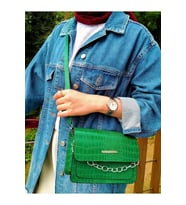 Kadın Lila Timsah Desenli Clutch Zincir Askılı El ve Omuz Çantası (Yeşil)