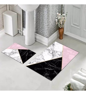 Banyo Halısı Ikili Klozet Takımı Kaymaz Tabanlı (60 xm x 100 cm + 40 cm x 60 cm)  (Pembe)